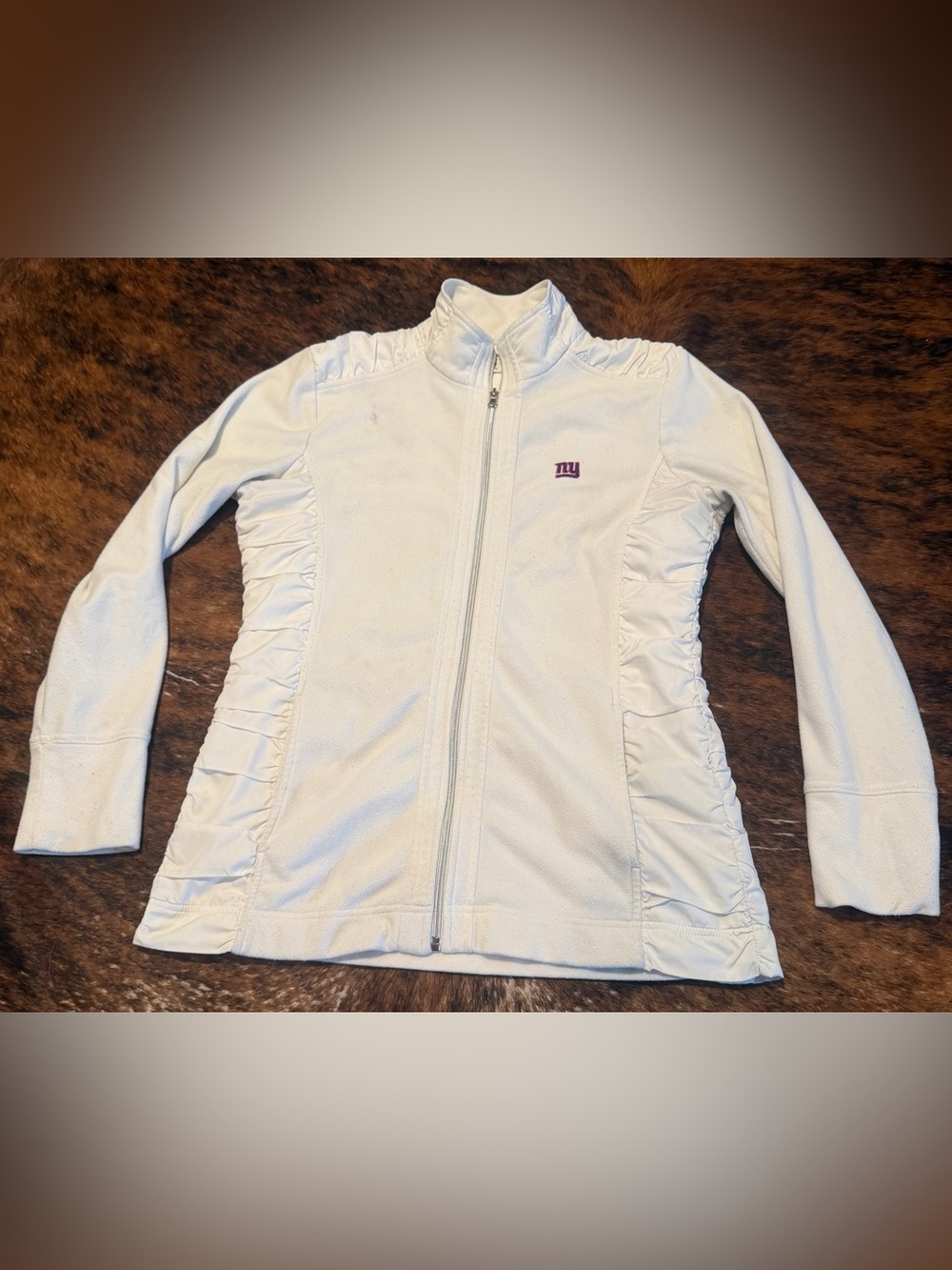 Cutter & Buck NY Giants Women's Medium White Full Zip Ruched Side Jacket NFL